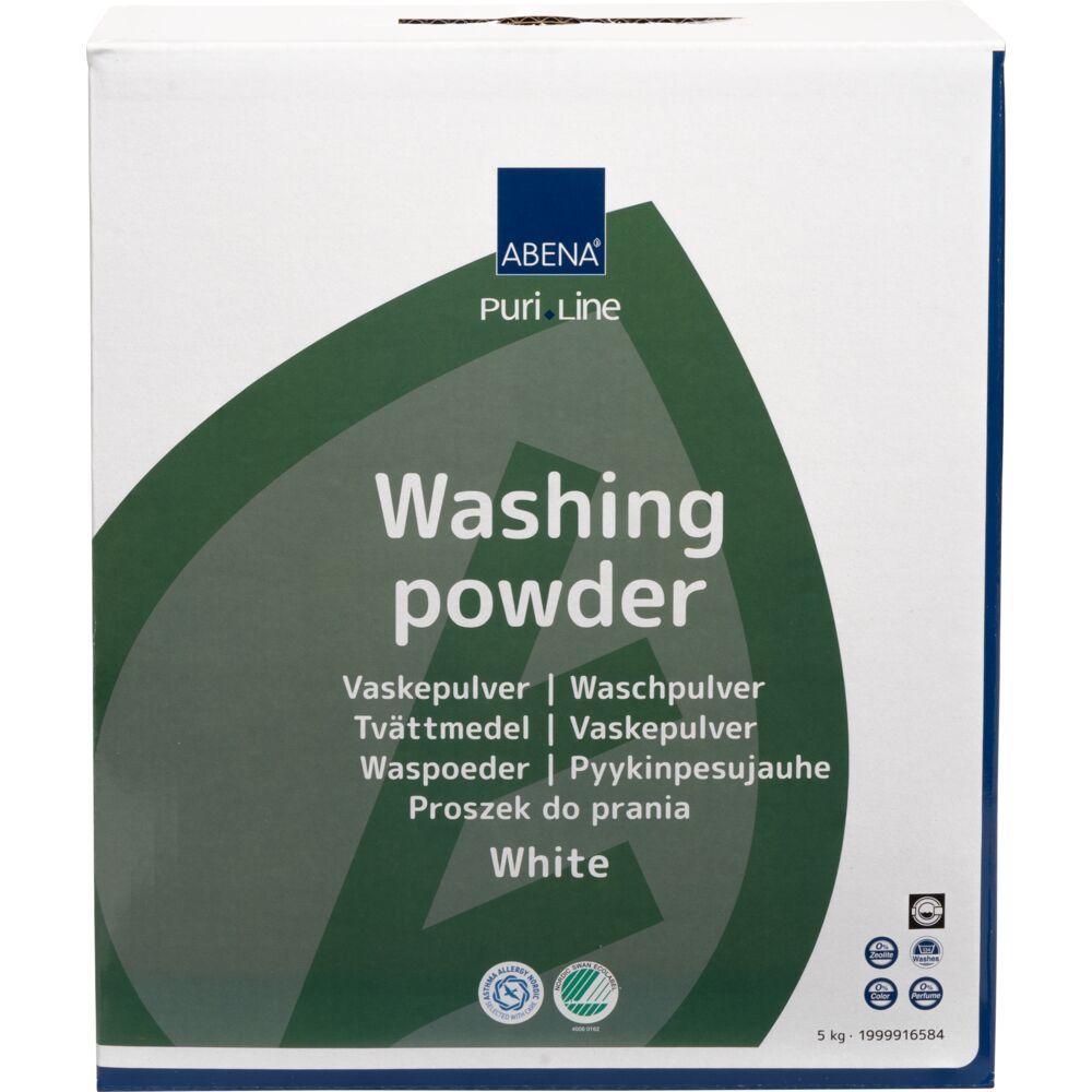 Vaskepulver, ABENA Puri-Line, hvitt, uten farge og parfyme, 5 kg